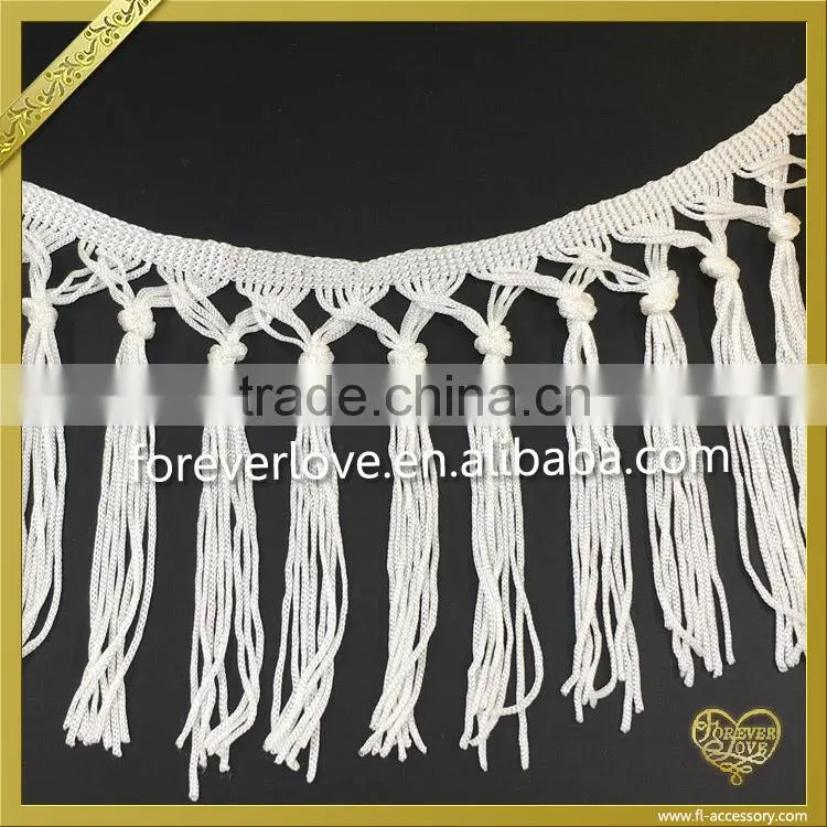 Wholesale white long tassels handmade fringe trim for bag FT-006