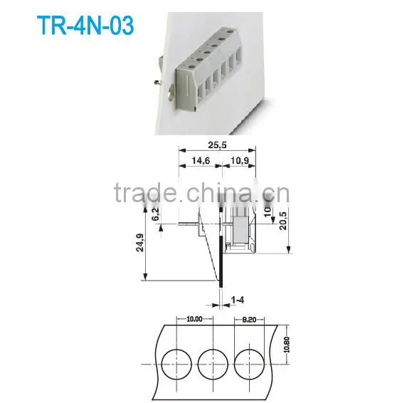 Pitch 10.00mm 300V 30A High Current Through Panel Terminal Block