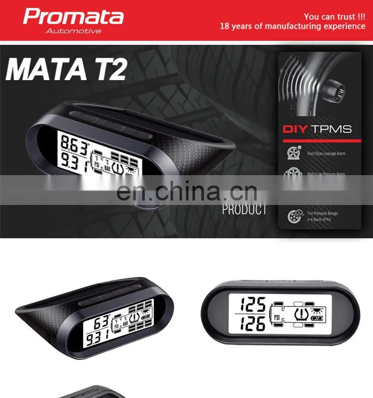 2020 New Truck Tpms T2 Wireless Display Solar Power Display 2-14 Tires External and Internal Sensor for Bus Caravan Truck