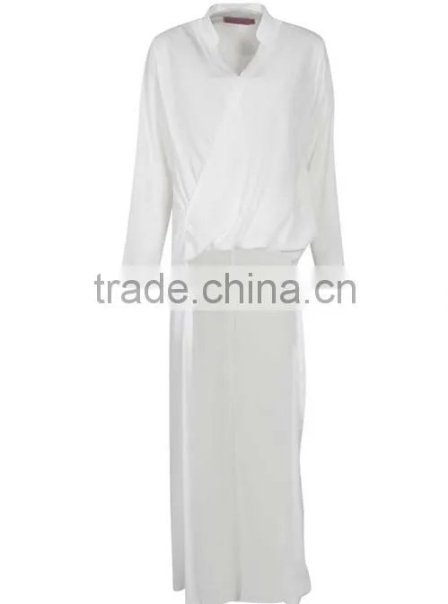2015 china manufacturer customized ladies maxi length drape front shirt