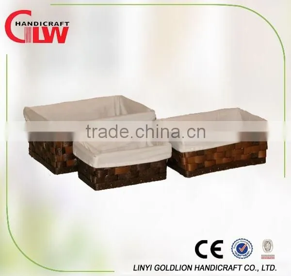 Set of 3 rectangular wood chip woven bins