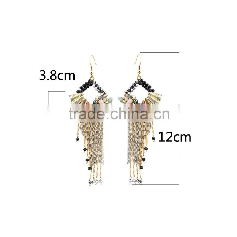 2015 fashion handmade crystal beaded tassel earrings for beautiful women wholesale