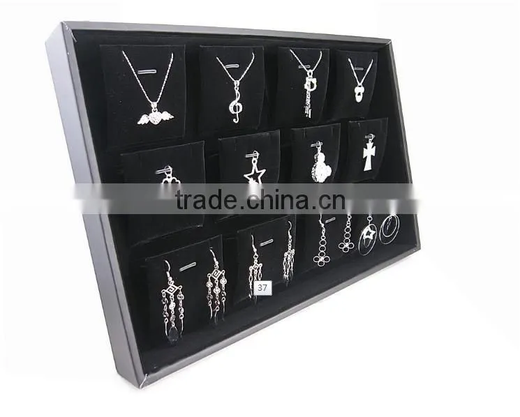 stackable large ring earring tray wooden jewelry display leather covered S1353