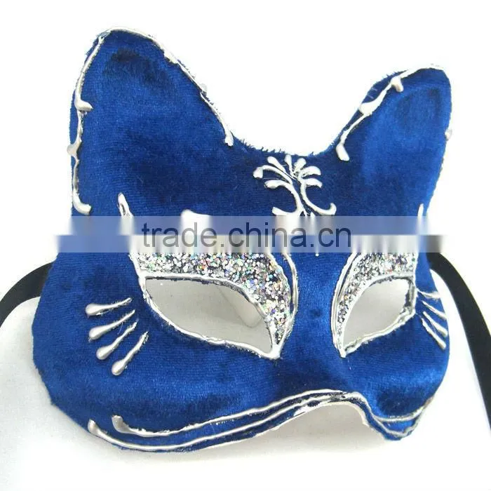 Blue Mask For Easter Cat Shape Hand Made Silver Lines