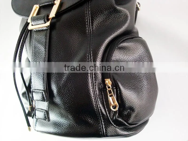 2015 Fashion Hot Selling Black PU Leather Backpack Custom Logo Backpack