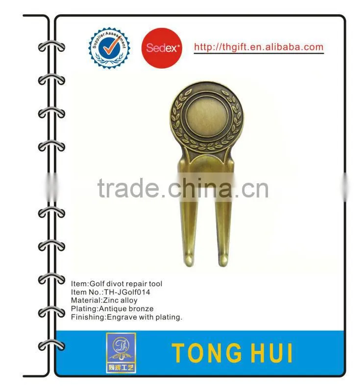 Custom zinc alloy golf divot repair tools with antique nickel plated