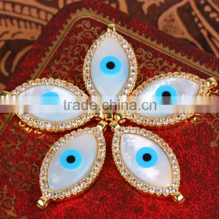 JF8608 Silver gold rose gold plated CZ micro pave MOP marquise charm connectors,Diamond pave MOP shell evil eye charms
