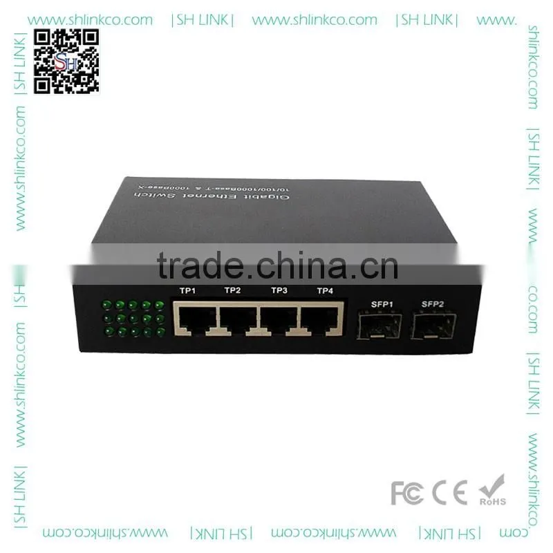 Multi-ports gigabit ethernet media converter 1000M fiber switch with 2 SFP ports