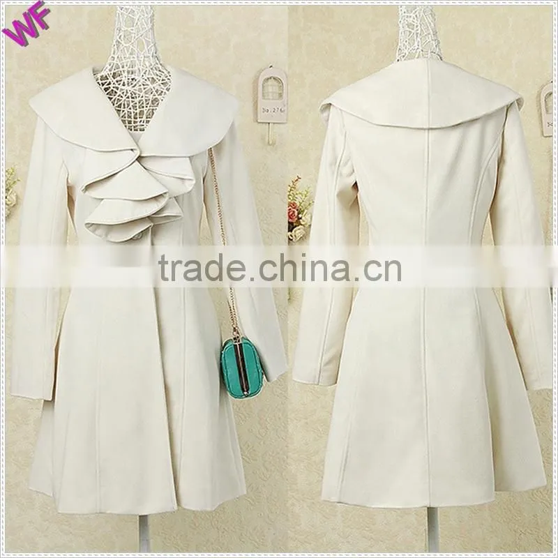 Ruffled collar flared coat woman Custom womens coat