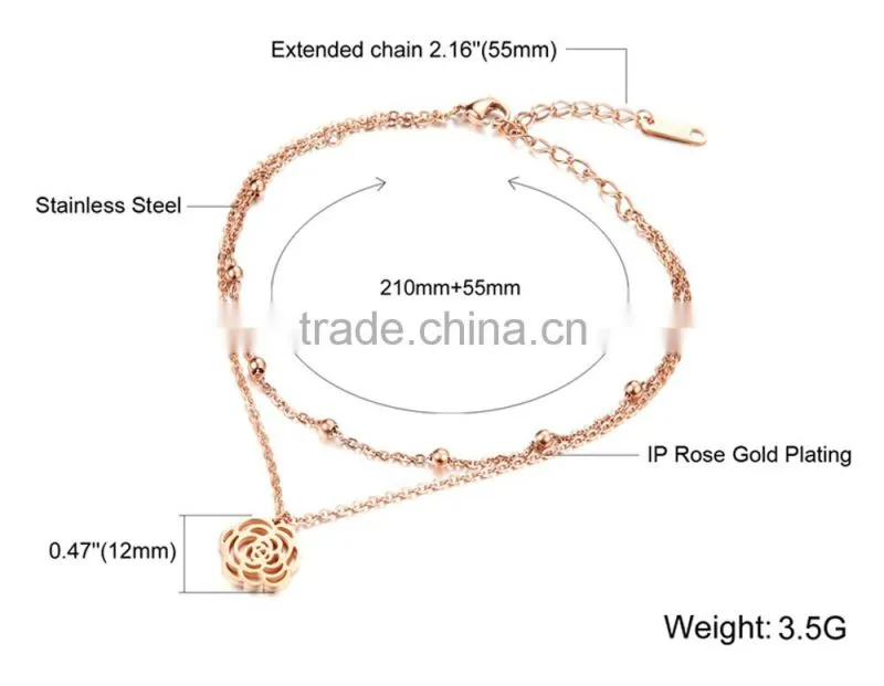 fashion jewelry adjustable 316L stainless steel rose gold flower anklets for women,rose anklet