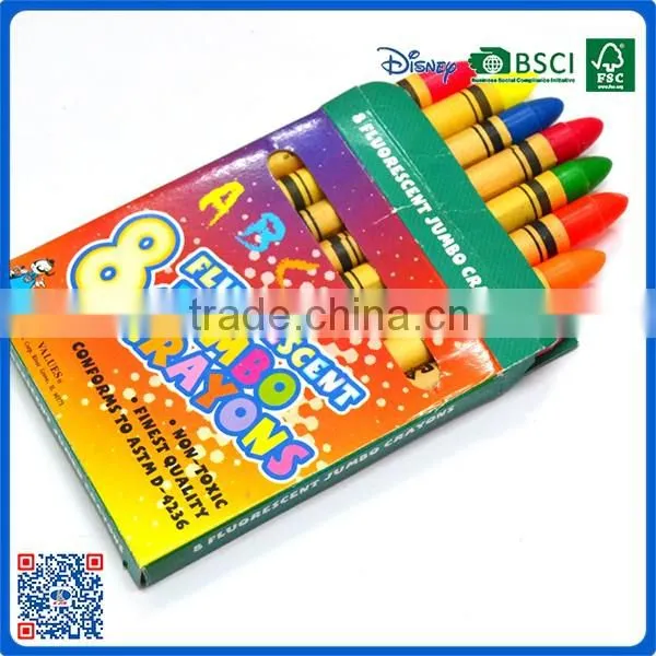 2016 hot sale 8 color fluorescent crayon into paper box for the kindergarten children