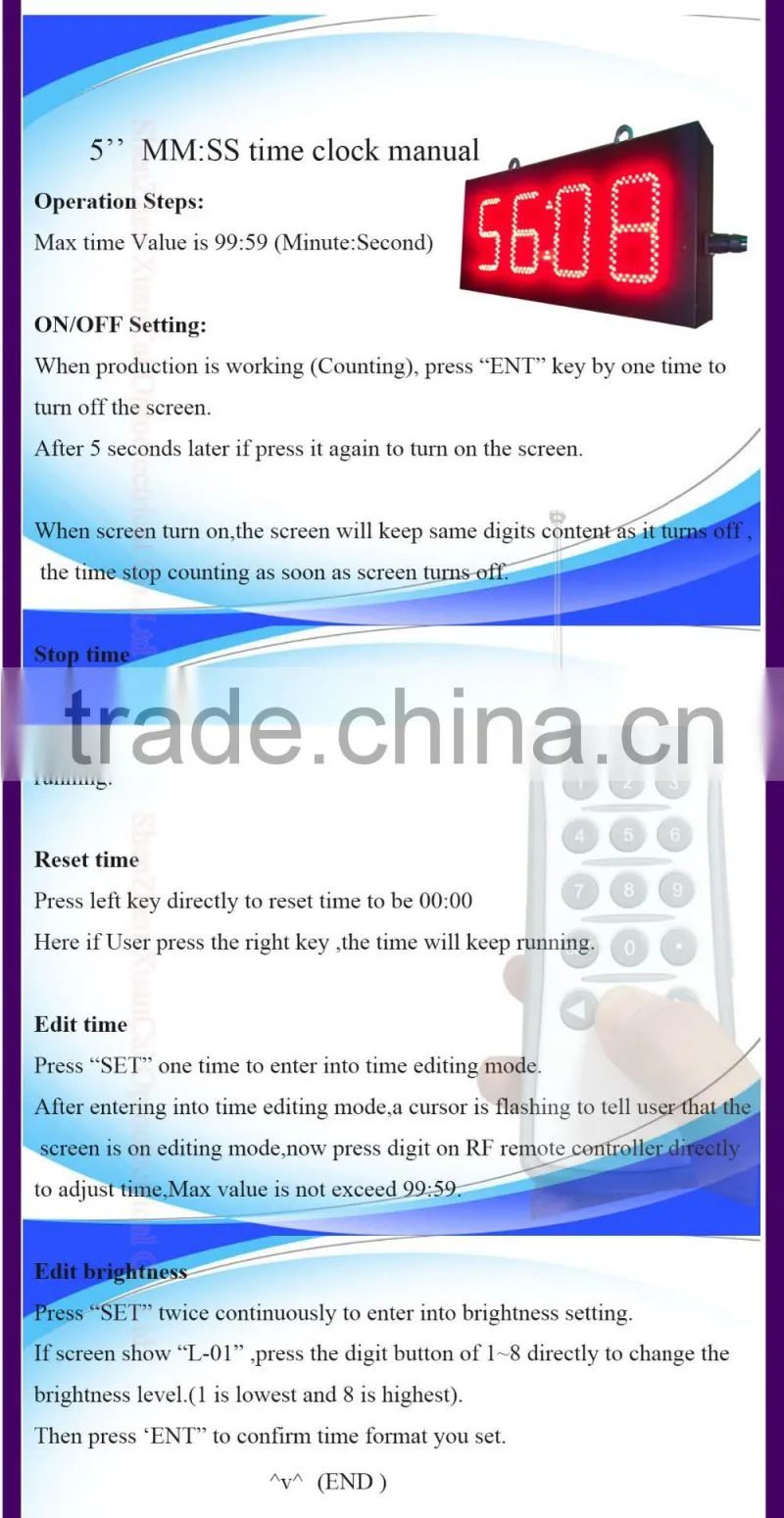 5'' Red brightness adjustable LED digital timing clock 7 segment 5'' outdoor digits time clock