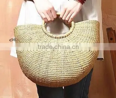 Straw Tote Bag crochet handmaded Style corn husk straw handbag women tote bag seagrass weave storage busket