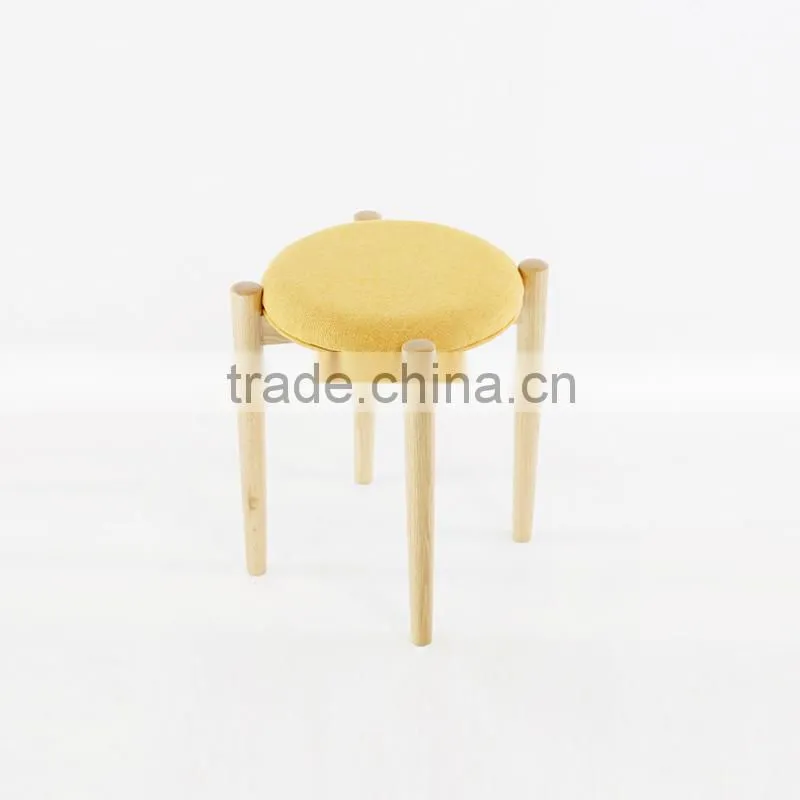 Living room furniture mini modern design round solid wood with fabric seat stool