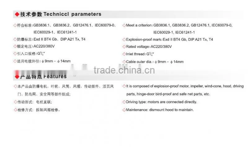 BDW explosion proof ventilation fan for roof cooling fan flow fan