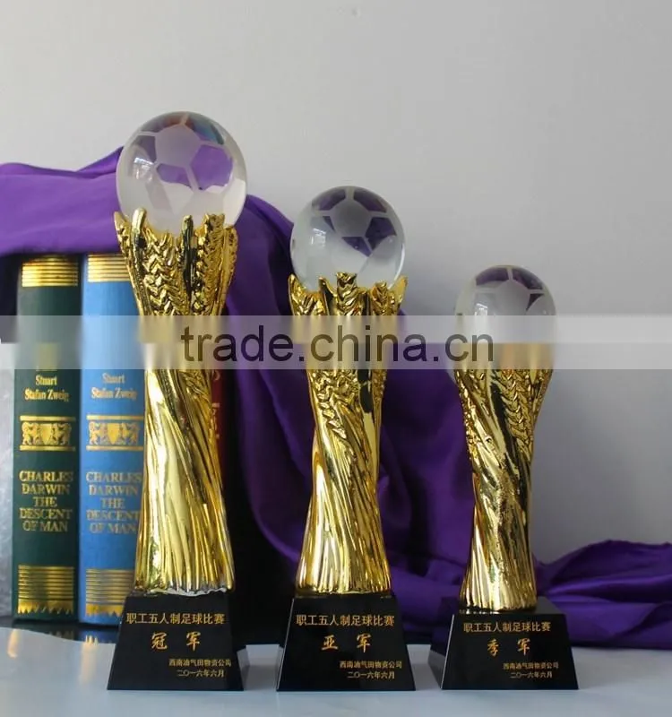 New design gold color crystal soccer sports trophy football award