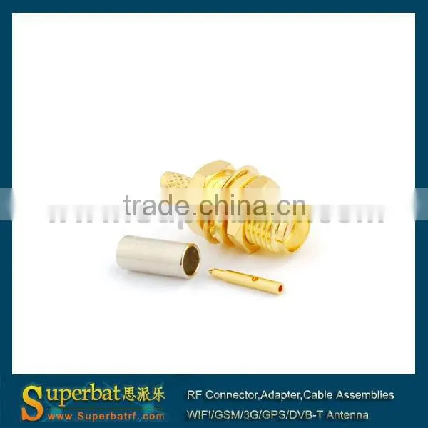 crc9 to rp sma female RP-SMA Crimp Jack(male pin) bulkhead connector straight for LMR100 RG316 RG174
