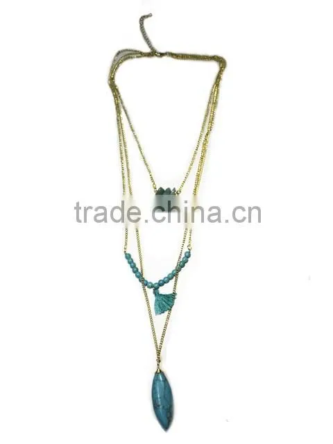 2016 new design multilayer beads metal stripes pendant chain necklace