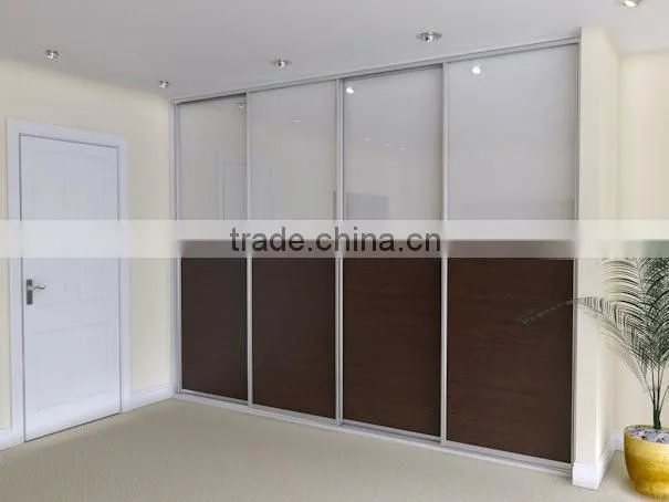 Melamine board and tempered withe painting glass sliding door closet build in wardrobe