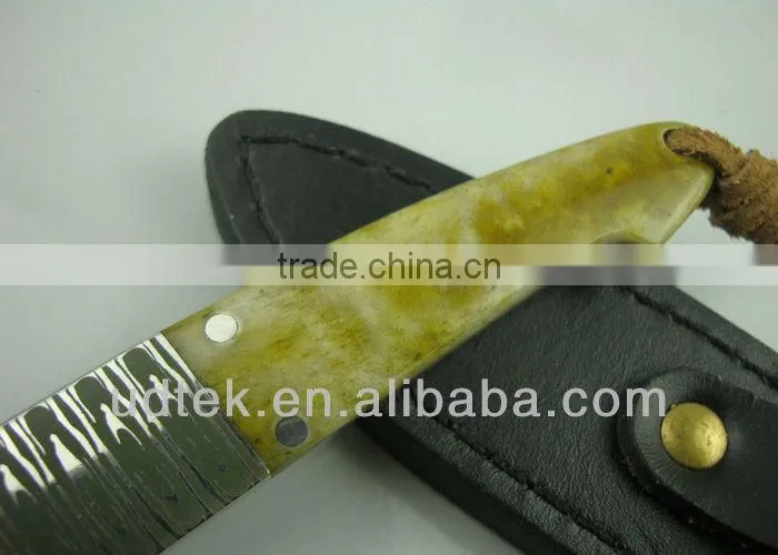 High Quality Animal Bone + Steel Handle OEM Damascus Steel Hunting Knife Hand Tool UDTEK01305