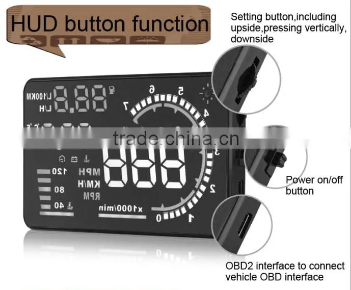 Car styling Universal Car hud head up display A8 5.5" GPS speedometer Smart Digital car speedometer OBD2 Interface