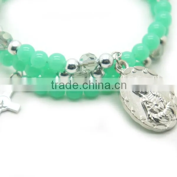 8mm arcylic beads steel wire bracelet with medal,5mm silver plastic beads