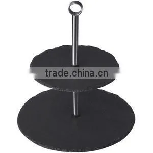 2 Tier Slate Serving Stand with Chrome Handle/Hot Selling Slate 2 Tier Cake Stand, CupCake, Muffin, Dining Room, Kitchen Display