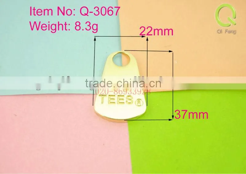 2013 new products metal plates fro bags stock market zip slider q-3067