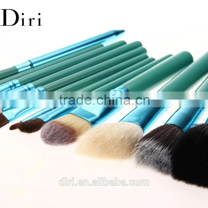 Wholesale makeup brush set 12 pcs leather cup green