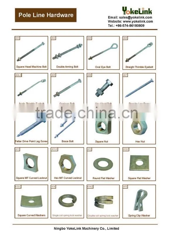 Pole Line Hardware Electric Power Fitting Assembly Guy Bolt Hot Dip Galvanized Screw Bolt Forged Thimble Eye Bolt