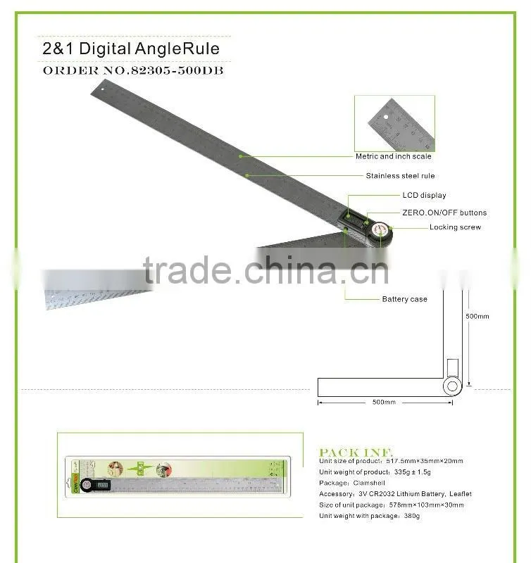 machinery hand tools stainless steel folding ruler digital angle protractor