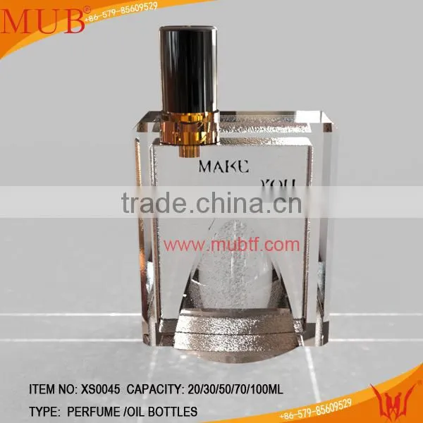square shape crystal perfume bottle with crooked mouth