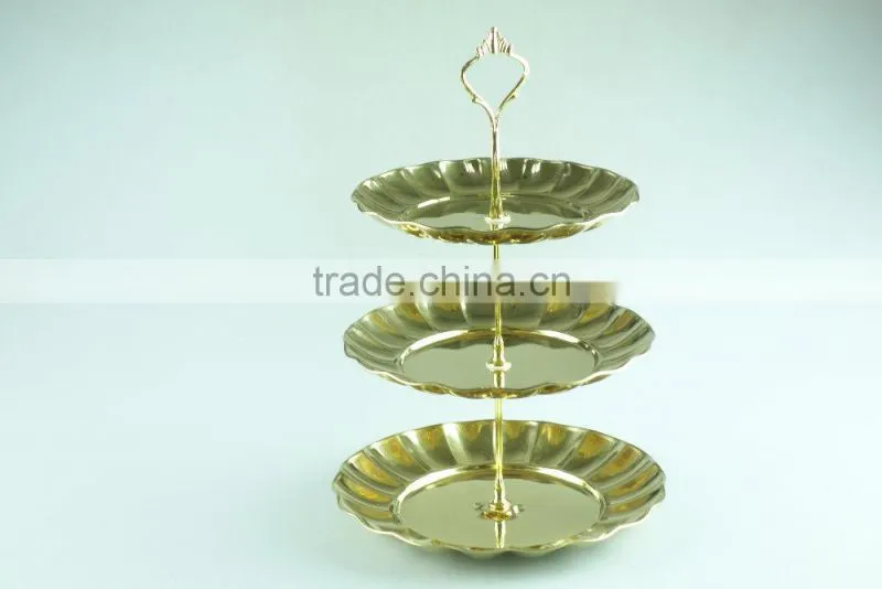 stainless steel metal flower plate salver metal decoration with 3 layer