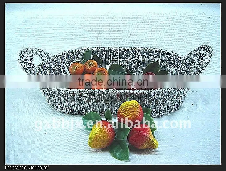 Rectangle silver paper rope woven storage vegetable holder