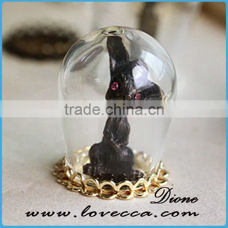 Hot sale micro landscape glass cover with wooden base /dome cover decoration