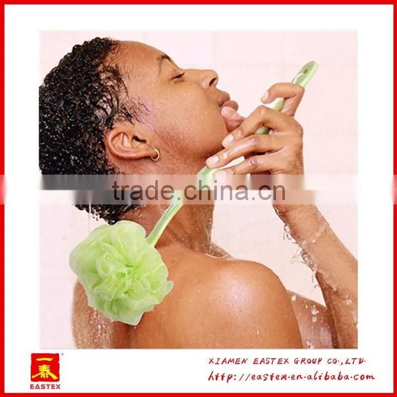 Colorful and hanging bath brush with long shaft