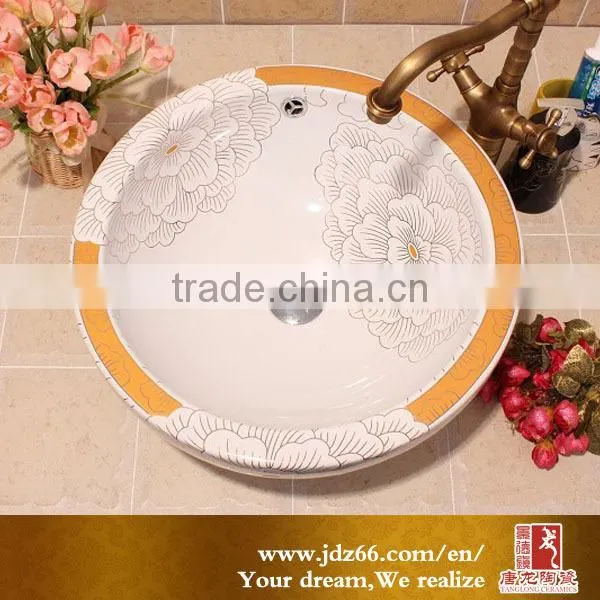 China bathroom ceramic sink marble counter top wash basin