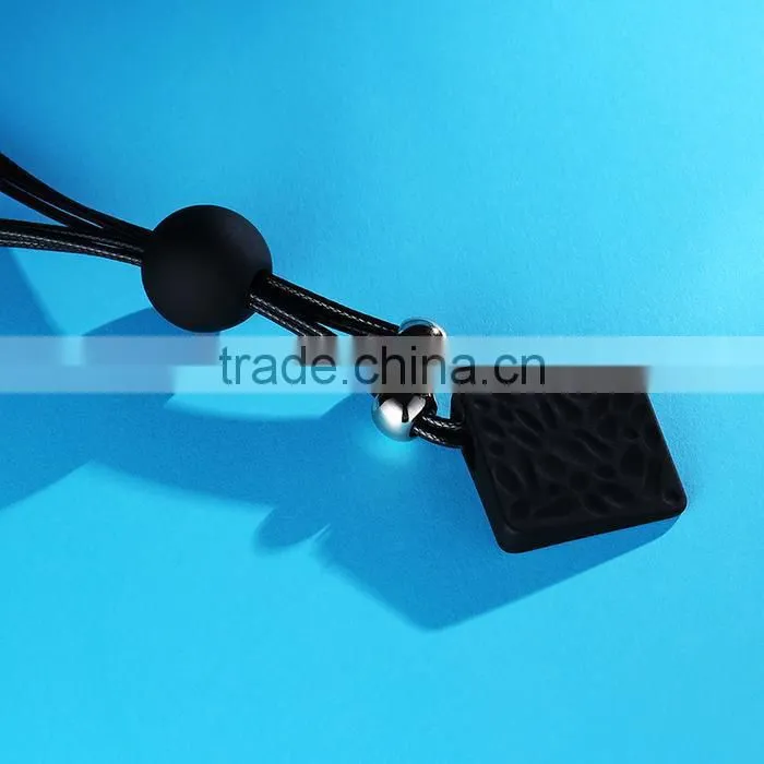 rubber rhombus pendant necklace large rubber bead pendant wax cord necklace simple geometric necklace for autumn garment