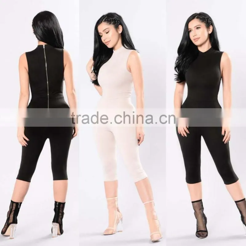 One Piece Jumpsuit Fashion New Design 95% Polyester 5% Spandex Mock Neck Knee Length custom made jumpsuit