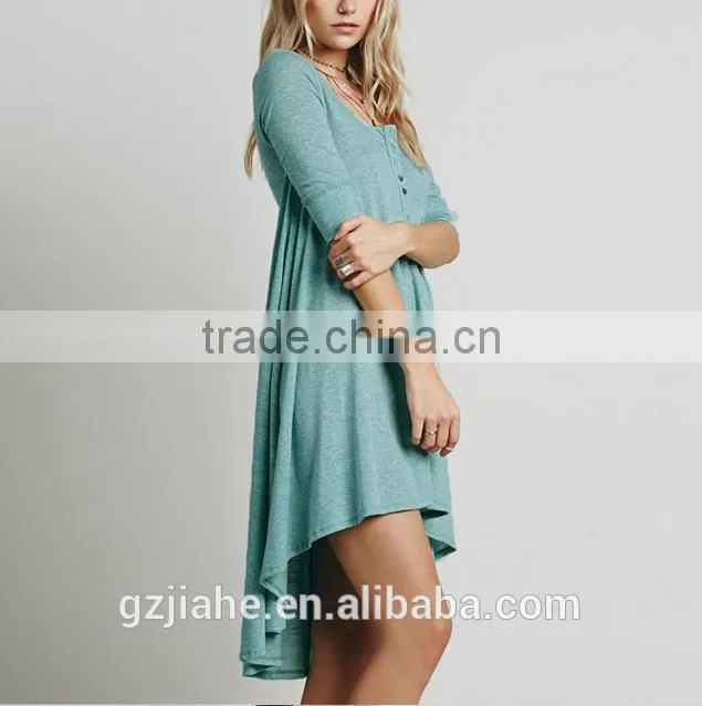 Hot Sale Women Loose Asymmetric Long T Shirt Dress Cotton Boho Summer Style 3/4 Sleeve High Low Plus Size Dress