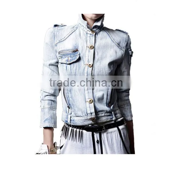 Women's button up epaulettes long sleeve polo collar jacket 100 cotton clothing women