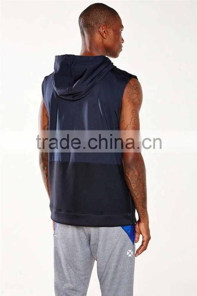 Wholesale newest design sleeveless hoodie zip up sleeveless zip hoodie
