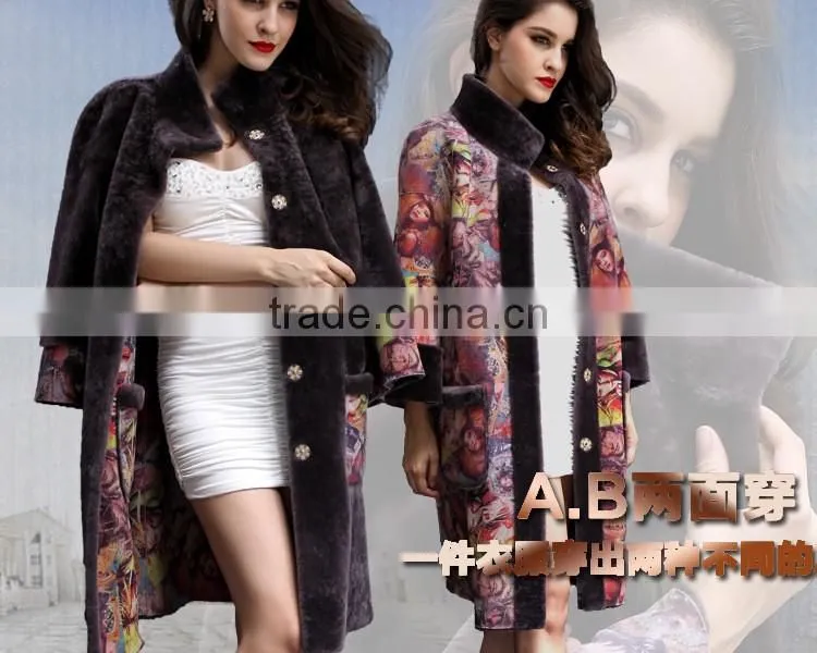 Patchwork Sheep Shearing Overcoat Simple POLO Collar Long Design Women Fur Coat Two Length Style Female Clothing COAT