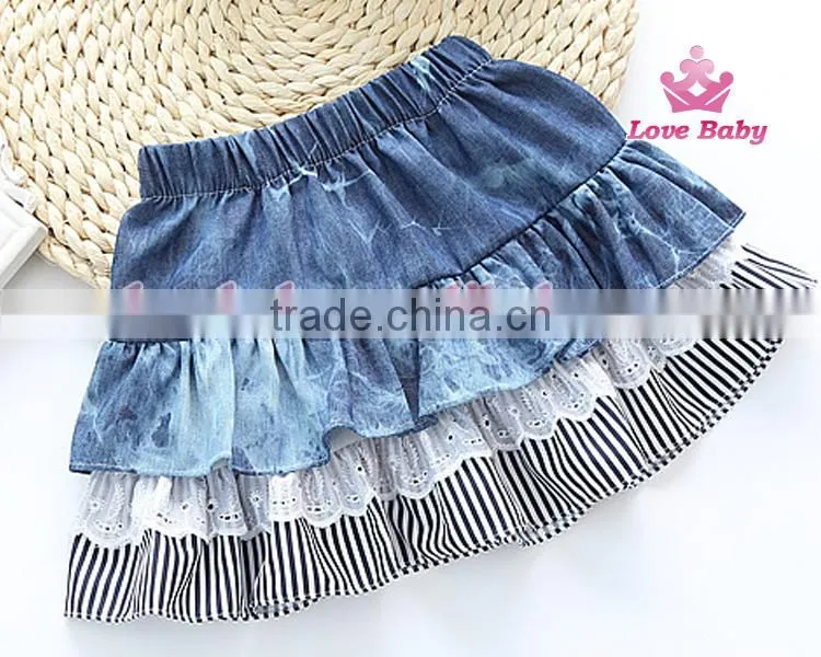 Latest Korean stripe bowknot children demin jeans skirts