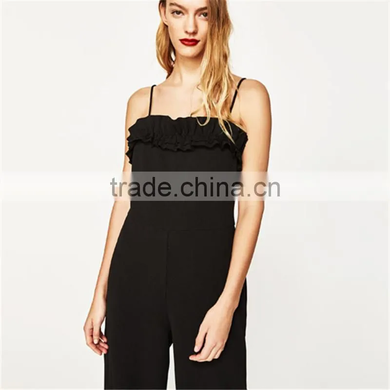 2017 latest fashion custom design cropped ruffled evening jumpsuit