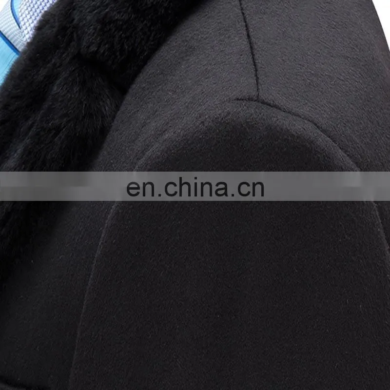 European Style of Men's Wool Blend Coat Slim Fit Double Breasted Middle Long Fashion Winter mens with wool collar