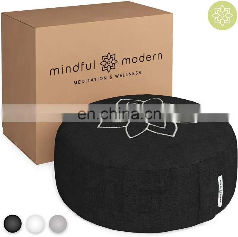 Large Meditation Cushion Pillow Zafu Yoga Bolster Meditation Pillows Buckwheat Hull Filled Round Cushion with Removable Cover