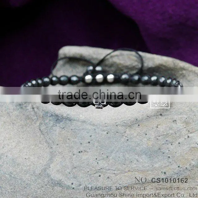 Handmade Black string woven alloy beads bracelet for men