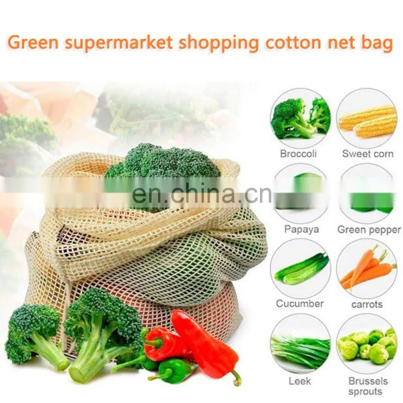Cotton Canvas Mesh Storage Drawstring Washable Shopping Tote Bag