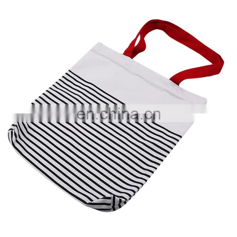 Wholesale Shopping Cotton Canvas Stripe Women Carrying Tote Bag with Bottom
